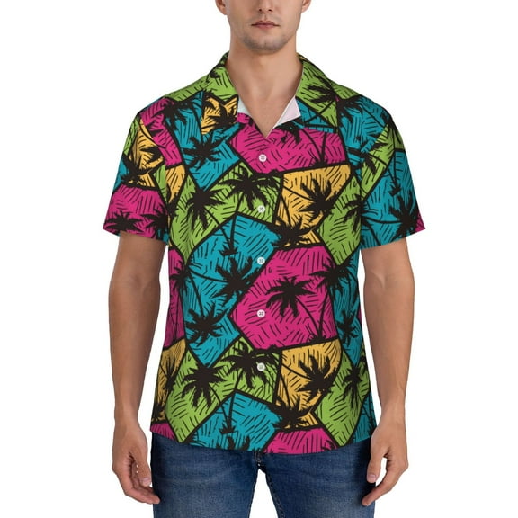Yiaed Hawaii Palms Print Hawaiian Shirt for Men Short Sleeve Button Down Shirts Beach Shirts for Men-3X-Large