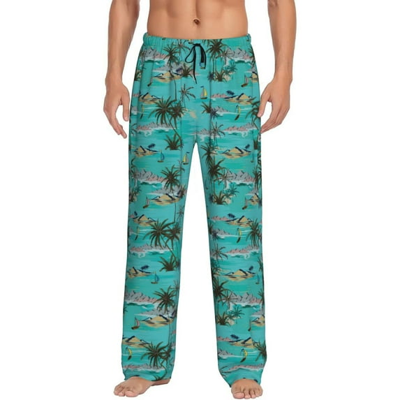 Yiaed Hawaii Palms Print Men's Lounge Pants, Loose PJ Bottoms, Long Pajama Pants for Men-Small