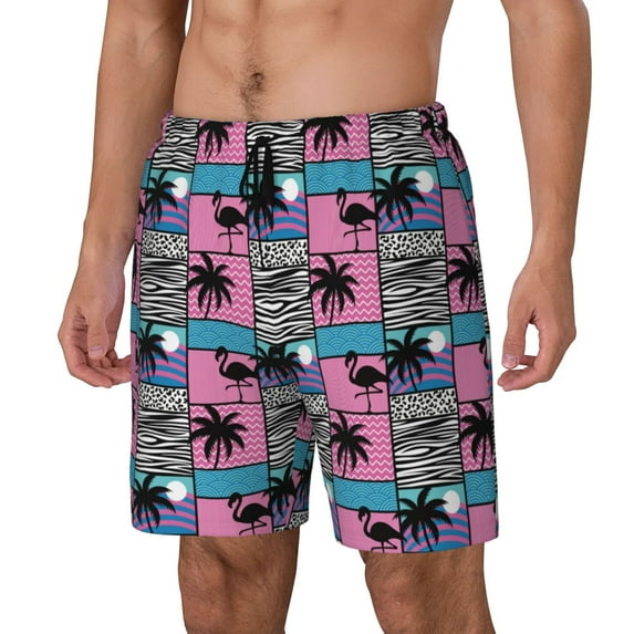 Yiaed Hawaii Palms Print Mens Swim Trunks Bathing Suit Compression Liner Beach Swim Shorts Swimwear Quick Dry Zipper Pocket No-Chafing Board Short-