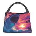 thumbnail image 1 of Yiaed Hawaiian Island Beach Shark Print Lunch box lunch bag Portable Insulated Lunch Box for Women Men Cooler Tote Bag with Front Pocket for Work Picnic Travel, 1 of 6