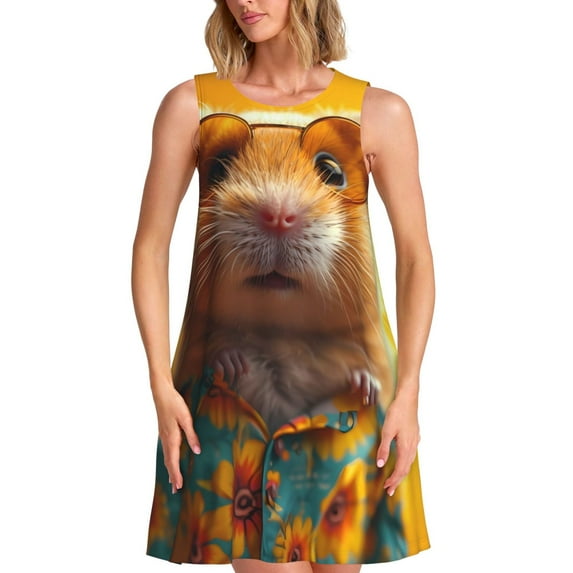 Yiaed Hawaiian Style Guinea Pig Print Women's Sleeveless Dress, Loose Fit Summer Dress, Casual Sleeveless Dress for Women