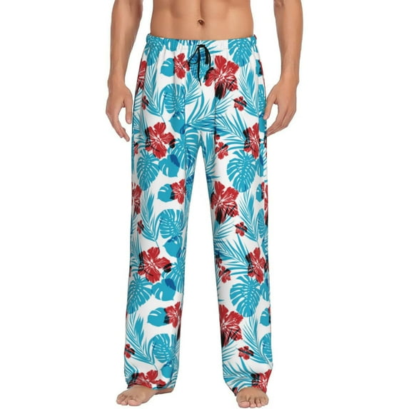 Yiaed Hawaiian Style Print Men's Lounge Pants, Loose PJ Bottoms, Long Pajama Pants for Men-Large