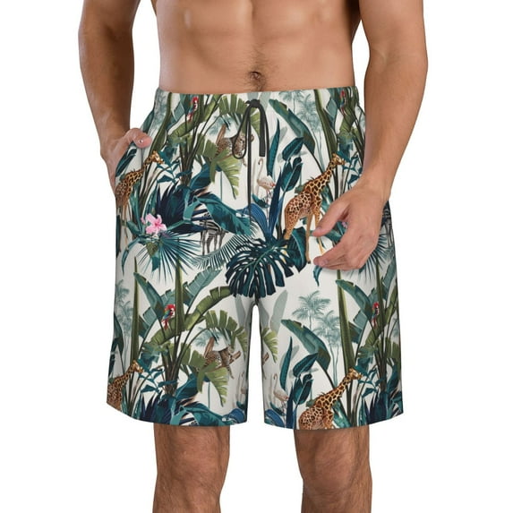 Yiaed Hawaiian Style Print Men's Swim Trunks with Lining Quick Dry Sports Shorts Beach Shorts Boardshorts-X-Large