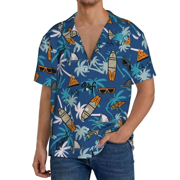 Yiaed Hawaiian Style Print Mens Casual Wrinkle Free Shirts Short Sleeve Button Down Summer Stretch Dress Shirt-3X-Large