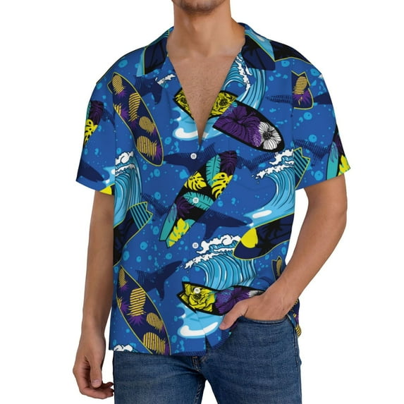 Yiaed Hawaiian Style Print Mens Casual Wrinkle Free Shirts Short Sleeve Button Down Summer Stretch Dress Shirt-4X-Large