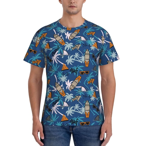 Yiaed Hawaiian Style Print Mens Short Sleeve Tight Fit T-Shirt, Crewneck Casual Tee-Medium