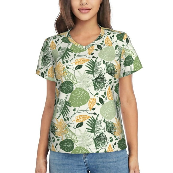 Yiaed Hawaiian Style Print Women's T Shirt V-Neck Short Sleeve Shirt Casual Breathable Tee Summer Tops-3X-Large