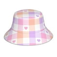 thumbnail image 1 of Yiaed Heart Buffalo Plaid Print Reflective Stripe Bucket Hat Unisex Funny Outdoor Fisherman Cap Beach Sun Hat, 1 of 5