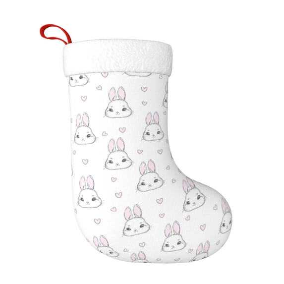 Yiaed Heart Rabbit Print Christmas Stockings, Christmas Stockings Hanging Ornaments, Christmas Stockings for Family Christmas Holiday Decorations