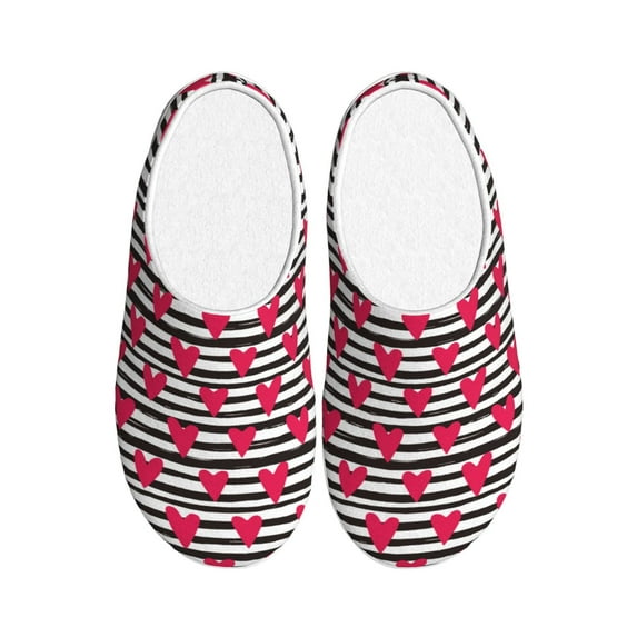 Yiaed Hearts And Lines Print Slippers Fuzzy Warm Cozy Slippers Non Slip House Slippers For Indoor Outdoor Slippers House Slippers-35/36