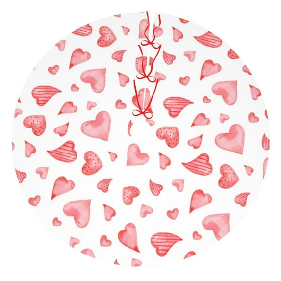 Yiaed Hearts Print Christmas Tree Skirt , Tree SkirtsTree Mat for Christmas Winter Holiday Indoor Decorations-30"