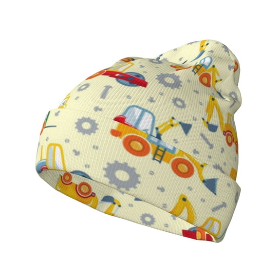 Yiaed Heavy Equipment Print Winter Beanie for Men Women, Fleece Lined Beanie Soft Warm Knit Hat Ski Stocking Cuffed Ca