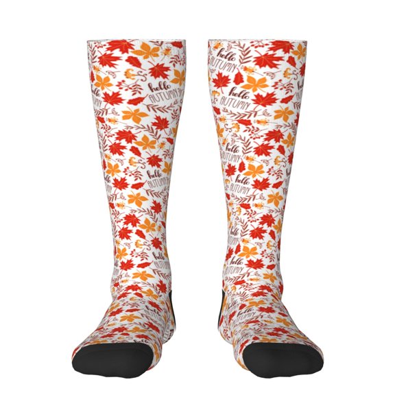 Yiaed Hello Autumn Maple Leaf Print Great elasticity Adult Stockings Sports socks for Men and Women