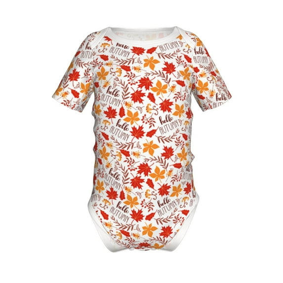 Yiaed Hello Autumn Maple Leaf Print Infant Climbing Short Sleeve Onesie One-Piece Baby Bodysuit Clothes 0-12 Months -9M