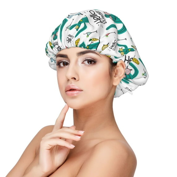 Yiaed Hello Summer Print Satin Bonnet Silk Bonnet Hair Bonnet for Sleeping Hair Bonnets