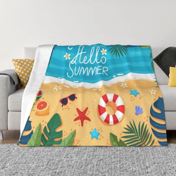 Yiaed Hello Summer1 Print Blanket Throw Blanket Soft Cozy Flannel Blanket for Home Bed Sofa Couch Chair-60"x50"