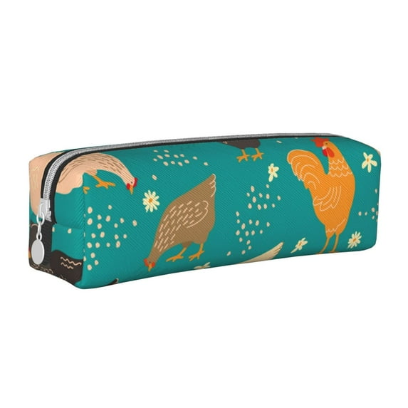 Yiaed Hens And Rooster Print Leather Pencil Case - Leather Pen Pencil Holder - Elegant & Practical Pencil Pouch for Work & Office