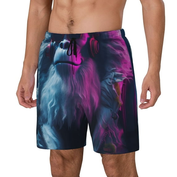 Yiaed Hip-Hop Glasses Gorilla Print Mens Swim Trunks Bathing Suit Compression Liner Beach Swim Shorts Swimwear Quick Dry Zipper Pocket No-Chafing Board Short-