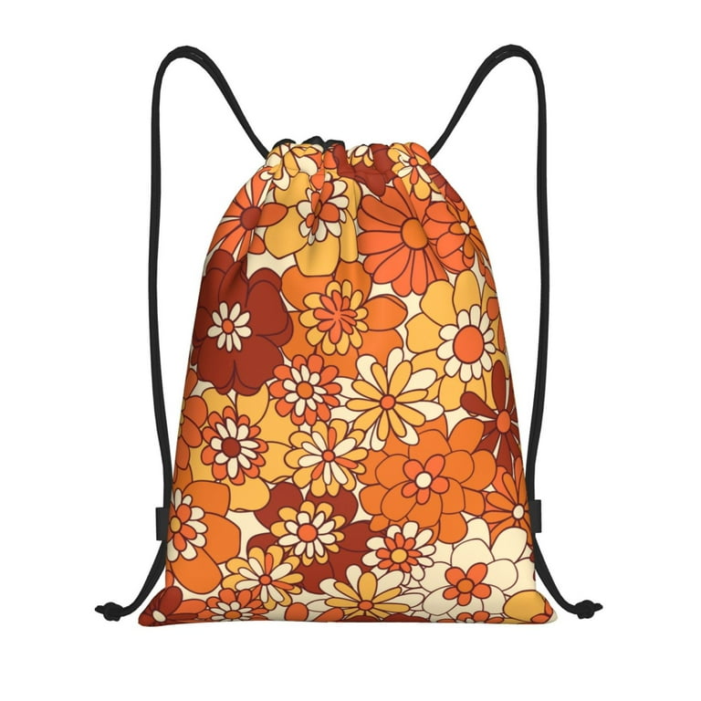 Yiaed Hippie Flower Print Drawstring Bags Drawstring Backpack Bulk String Back Pack Gym Sport Bag Medium