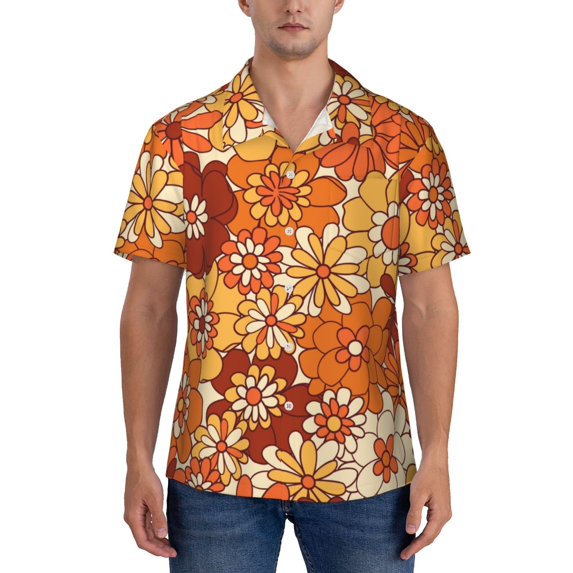 Yiaed Hippie Flower Print Hawaiian Shirt for Men Short Sleeve Button Down Shirts Beach Shirts for Men-Small