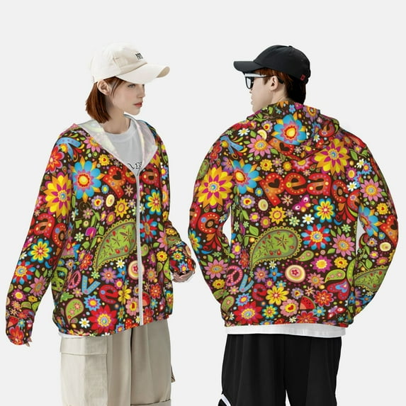 Yiaed Hippie Peace Love Print Sun Shirts UPF 50+ Protection Hoodie Rash Guard Shirt UV Shirt Long Sleeve Fishing Outdoor Lightweightase-Small