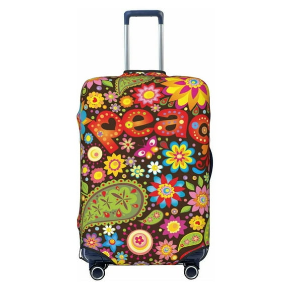 Yiaed Hippie Peace Love Print Travel Luggage Cover Suitcase Protector Fits 18-32 Inch Luggage Wheel Covers Patterned Elastic Luggage Anti-scratch（No luggage）-Small