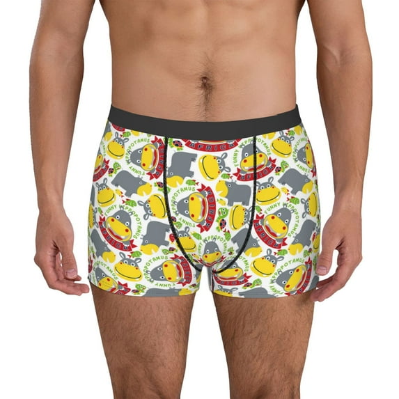 Yiaed Hippopotamus Print Men's Soft Cotton Boxer Shorts Breathable Boxers Underwear Moisture-Wicking Underwear Stretch Boxer Briefs for Man-X-Large
