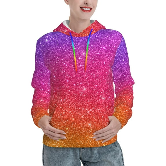 Yiaed Holiday Shiny Print Womens Casual Hoodies Crew Neck Long Sleeve Sweatshirts With Pocket Pullover Tops Women's Hooded Sweatshirt-XX-Large
