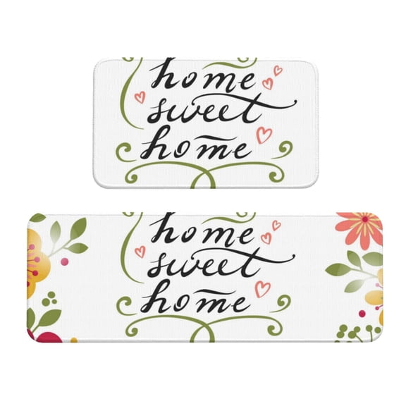 Yiaed Home Sweet Home Floral Kitchen Rugs Sets of 2 Kitchen Mats Cushioned Anti Fatigue Kitchen Rug Tapetes Para Cocina for Sink,Laundry Room
