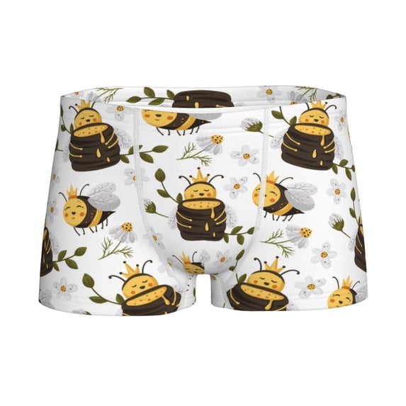 Yiaed Honey Bee Insect Print Boys' Boxer Briefs Cotton Casual Stretch Comfort Boys Boxers - Kids Boxer Briefs Underwear for Boys (6-18)-Large