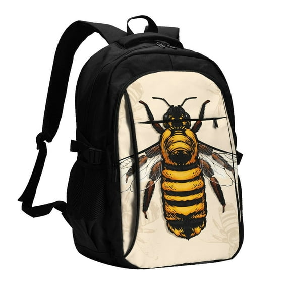 Yiaed Honey Bee Print Laptop Backpack,Business Travel Durable Laptops Backpack with USB Charging Port,Water Resistant College Computer Bag