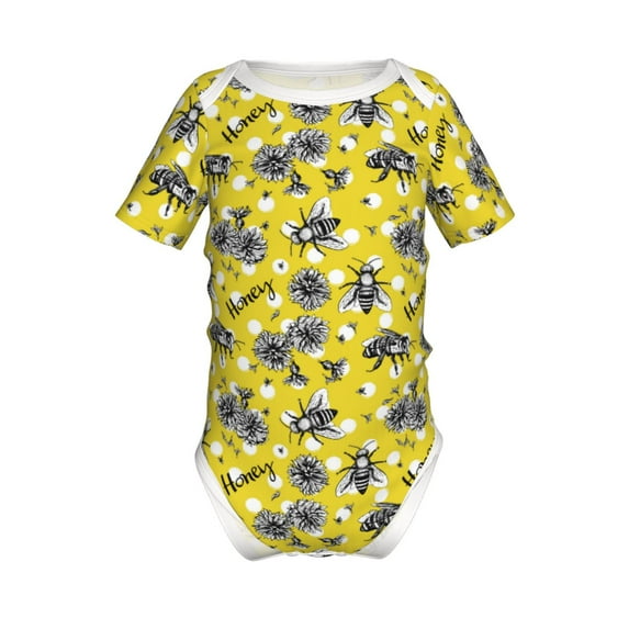 Yiaed Honeybee Print Infant Climbing Short Sleeve Onesie One-Piece Baby Bodysuit Clothes 0-12 Months -12 Months