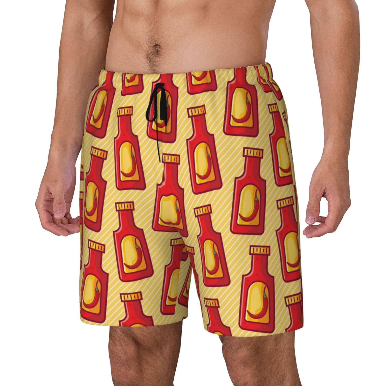 Yiaed Hot Chili Print Mens Swim Trunks Bathing Suit Compression Liner