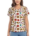 thumbnail image 1 of Yiaed Hot Dog Pizza Print Women's T Shirt V-Neck Short Sleeve Shirt Casual Breathable Tee Summer Tops-X-Large, 1 of 5