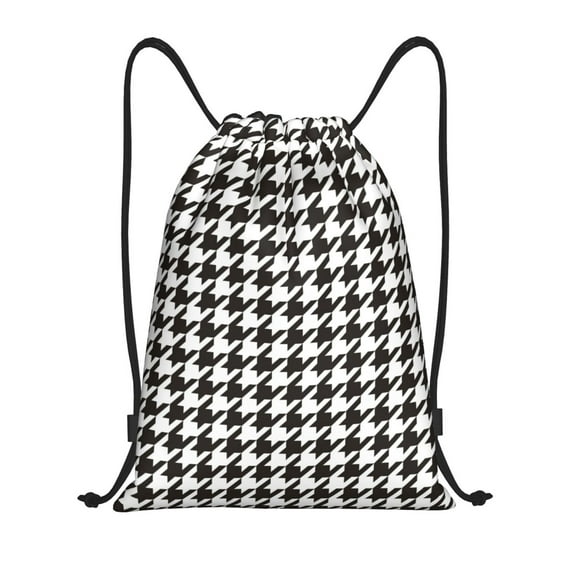 Yiaed Houndstooth Black And White Print Drawstring Bags Drawstring Backpack Bulk String Back Pack Gym Sport Bag-Medium