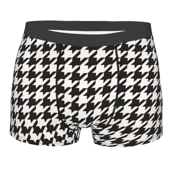 Yiaed Houndstooth Black And White Print Men's Soft Cotton Boxer Shorts Breathable Boxers Underwear Moisture-Wicking Underwear Stretch Boxer Briefs for Man-X-Large