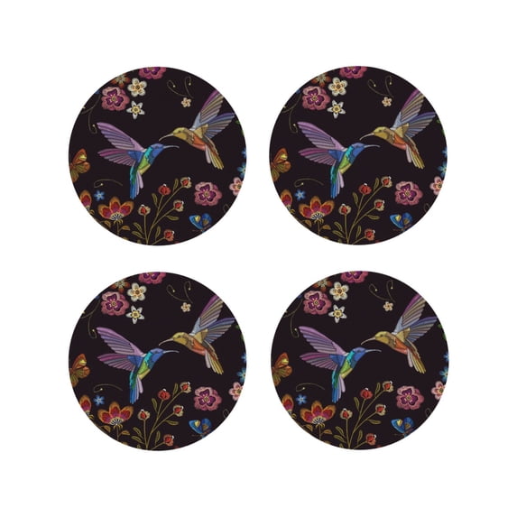 Yiaed Humming Bird Print Leather Coasters for Drinks - Cup Coasters Coffee Table Kitchen Table Bar, Home & Office Gifts Handmade Drink Coasters-Round Shape