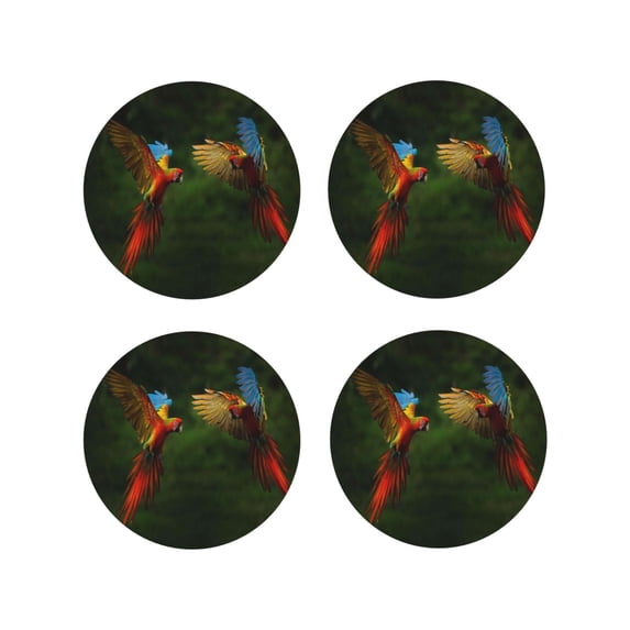 Yiaed Hybrid Parrot in the Forest Print Leather Coasters for Drinks - Cup Coasters Coffee Table Kitchen Table Bar, Home & Office Gifts Handmade Drink Coasters-Round Shape
