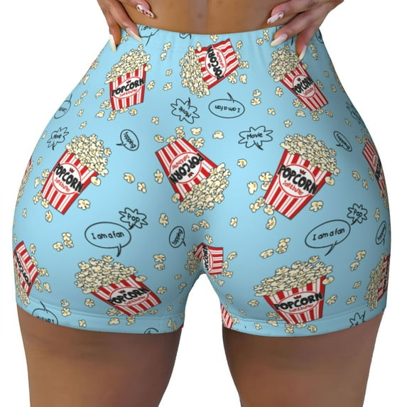 Yiaed I Am A Fan Popcorn Print Women's Athletic Shorts Running Shorts Sporty Short High Waisted Elastic Workout Shorts for Yoga Gym Running & Sports -Small