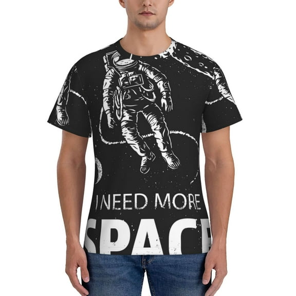 Yiaed I Need More Space Print Mens Short Sleeve Tight Fit T-Shirt, Crewneck Casual Tee-Small