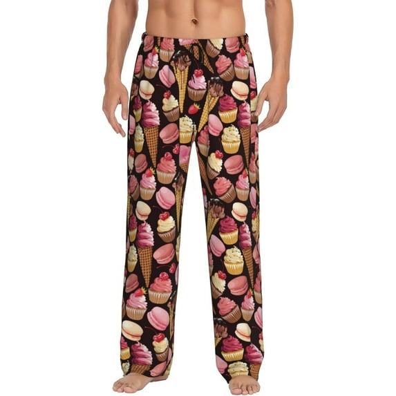Yiaed Ice Cream Cake Print Men's Lounge Pants, Loose PJ Bottoms, Long Pajama Pants for Men-XX-Large