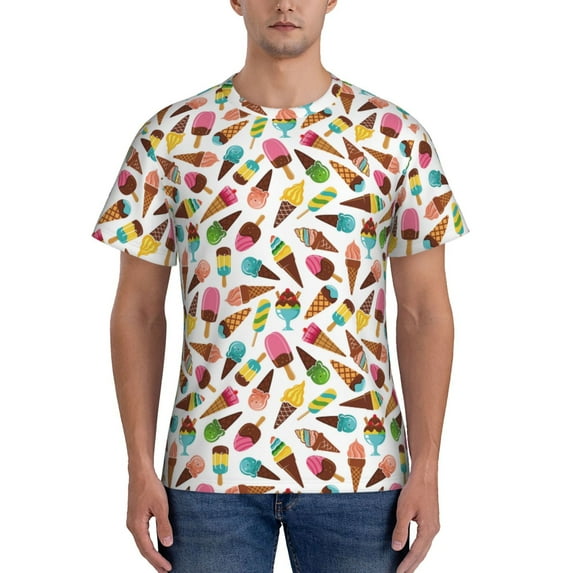 Yiaed Ice Cream Popsicles Print Mens Short Sleeve Tight Fit T-Shirt, Crewneck Casual Tee-Large