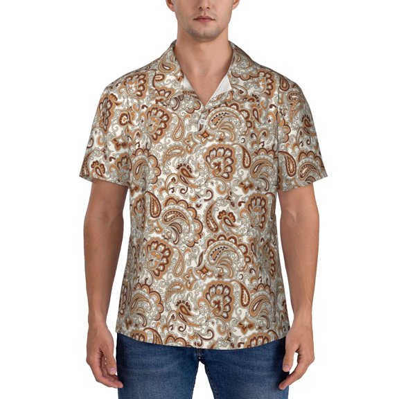 Yiaed Indian Paisley1 Print Hawaiian Shirt for Men Short Sleeve Button Down Shirts Beach Shirts for Men-Medium