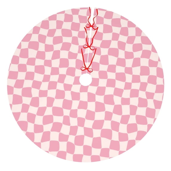 Yiaed Irregular Plaid Print Christmas Tree Skirt , Tree SkirtsTree Mat for Christmas Winter Holiday Indoor Decorations-30"