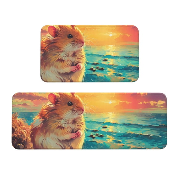 Yiaed Island Beach Guinea Pig Kitchen Rugs Sets of 2 Kitchen Mats Cushioned Anti Fatigue Kitchen Rug Tapetes Para Cocina for Sink,Laundry Room