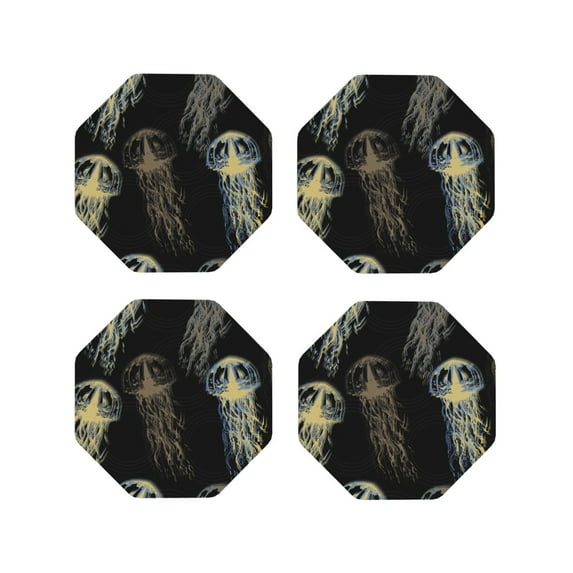 Yiaed Jellyfish Print Leather Coasters for Drinks - Cup Coasters Coffee Table Kitchen Table Bar, Home & Office Gifts Handmade Drink Coasters-Octagon