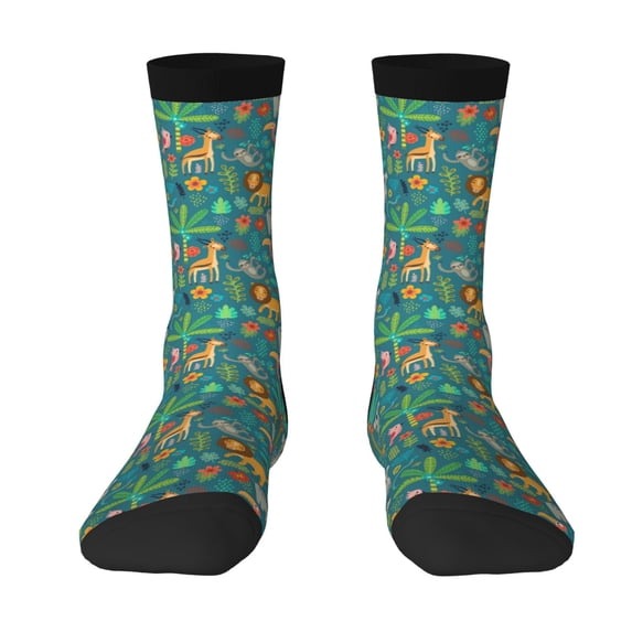 Yiaed Jungle Animals Print Great elasticity Crew Socks Sports socks for Men and Women