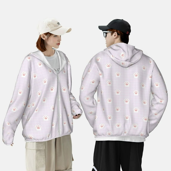 Yiaed Kawaii Cat Paw Print Sun Shirts UPF 50+ Protection Hoodie Rash Guard Shirt UV Shirt Long Sleeve Fishing Outdoor Lightweightase-Medium
