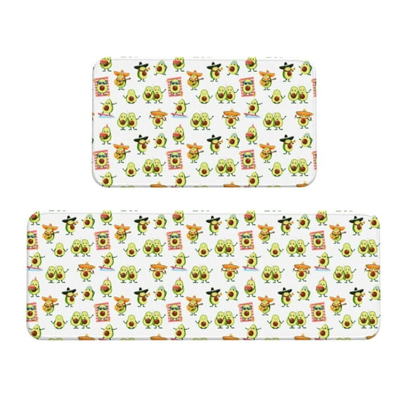 Yiaed Kawaii Mexican Avocado Kitchen Rugs Sets of 2 Kitchen Mats Cushioned Anti Fatigue Kitchen Rug Tapetes Para Cocina for Sink,Laundry Room