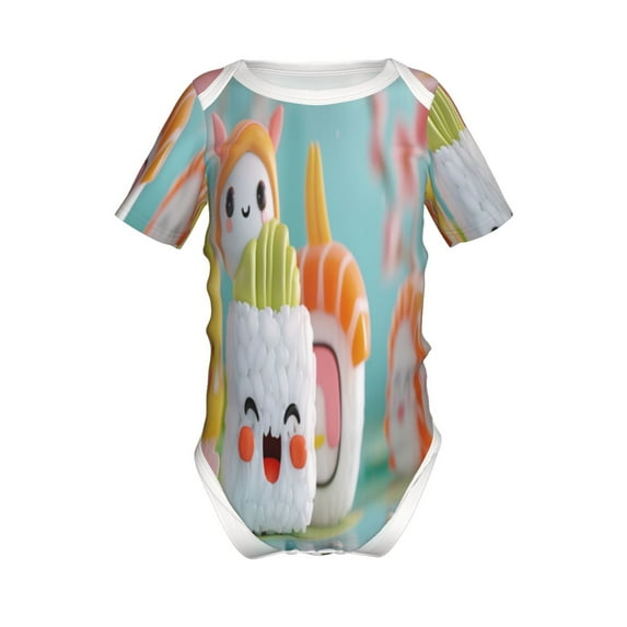 Yiaed Kawaii Sushi Characters Delight Print Infant Climbing Short Sleeve Onesie One-Piece Baby Bodysuit Clothes 0-12 Months -9M